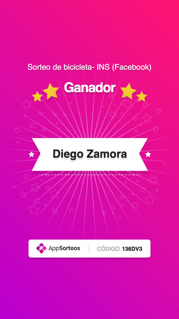 Ganador Sorteo Bicicleta INS Facebook - Diego Zamora