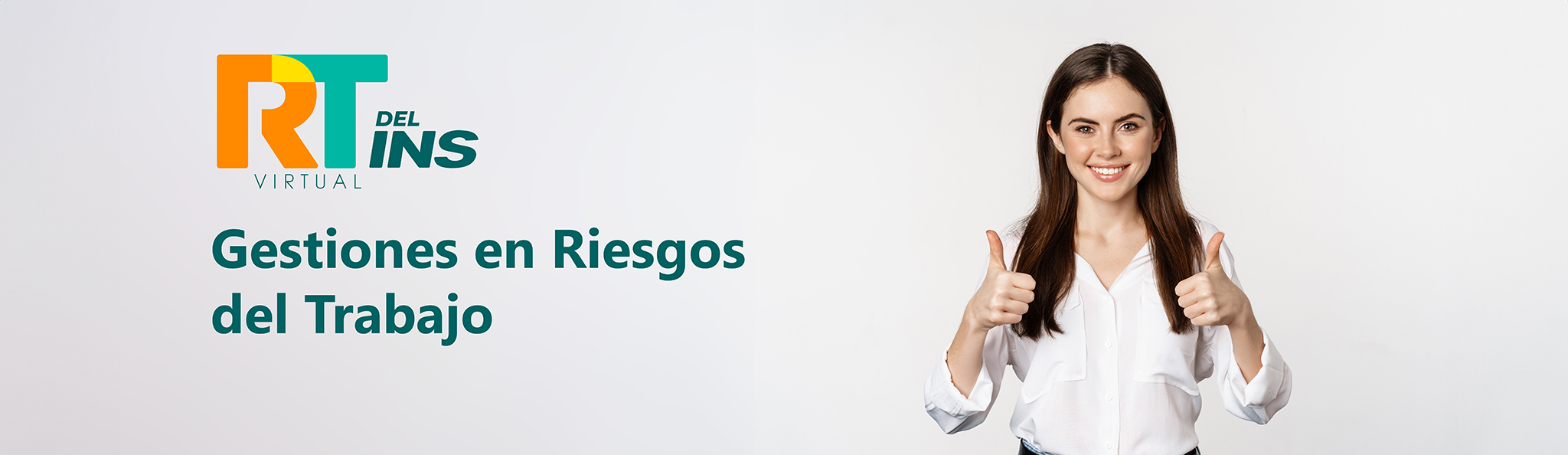 Mujer sonriendo con el texto Gestiones en Riesgos del Trabajo