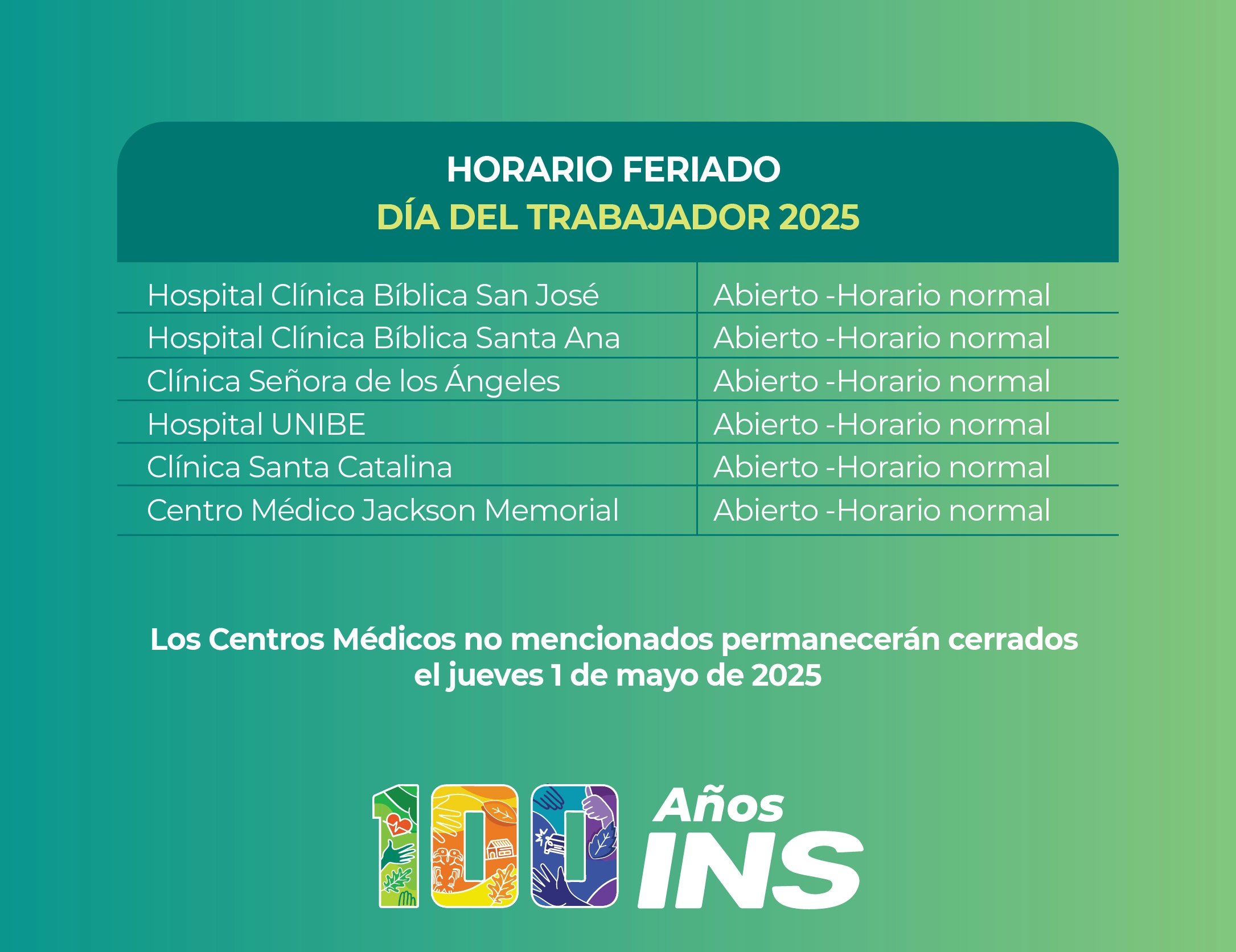 Horarios de atención  del programa de AMP durante el 1 de mayo de 2025.